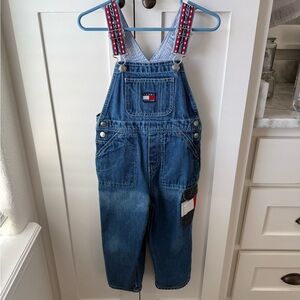 Tommy Hilfiger Blue Denim Overalls with Red & White Accent Straps